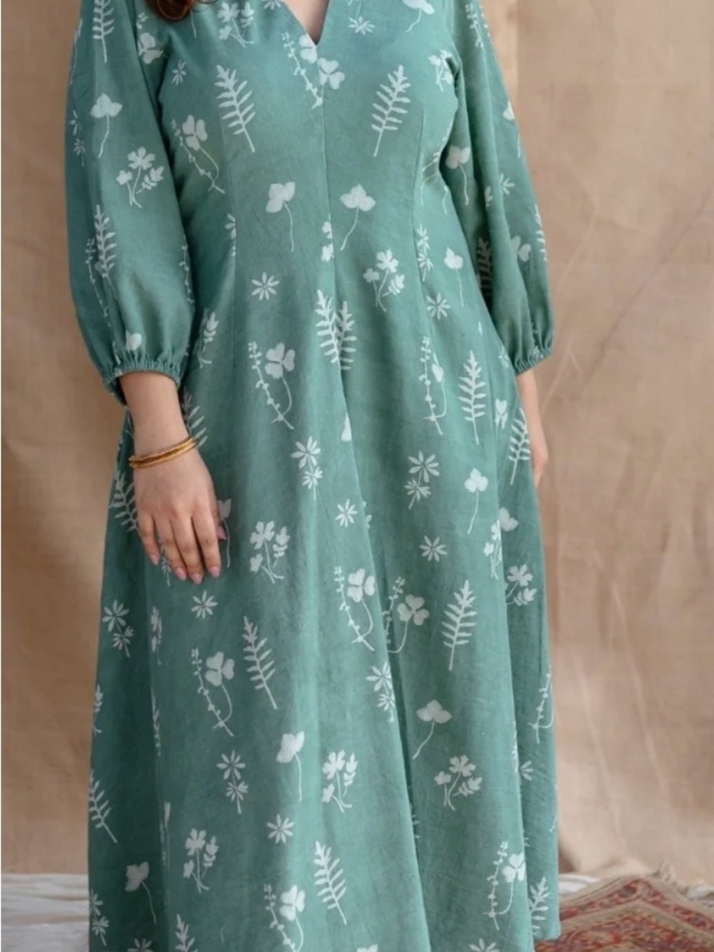 Floral Sage Green Maxi Dress with V-Neck
